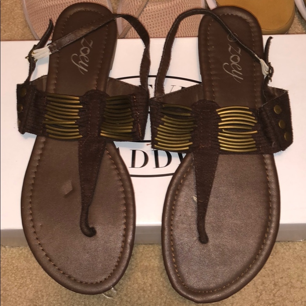 Brown & Gold Thong Sandals